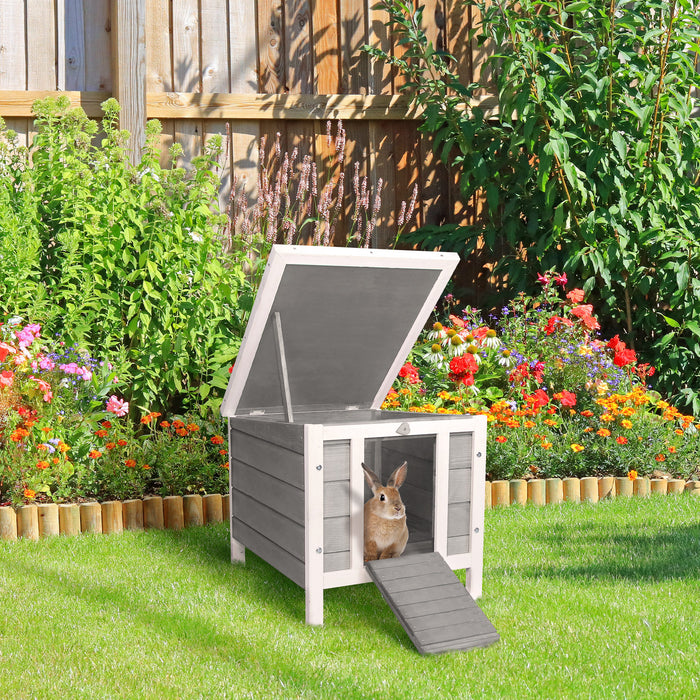 Wooden Pet Hutch with Hideaway - Bunny, Guinea Pig, and Small Animal Cage - Ideal Shelter for Rabbits, Ferrets, and Cats with Ample Space 51x42x43 cm, Grey