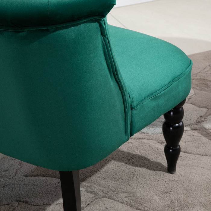 Velvet Wingback Accent Chair - Button Tufted, Rubber Wood Legs, Stylish Dark Green - Elegant Seating for Living Room and Bedroom