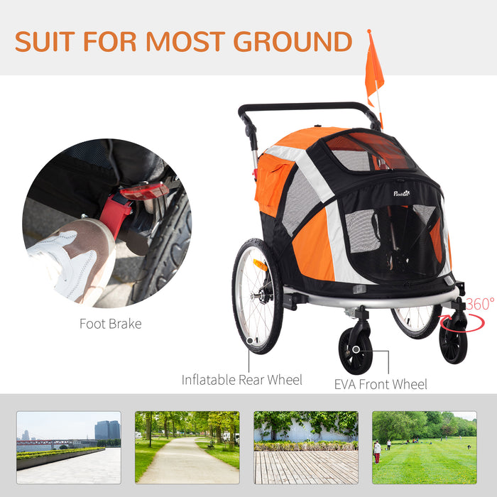 2-in-1 Large Dog Bike Trailer and Pet Stroller - Foldable Aluminium Frame Bicycle Carrier with Safety Leash, Hitch Coupler, and Flag - Outdoor Travel Solution for Pet Owners