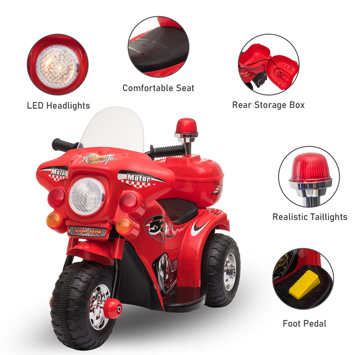 Kids 6V Electric Ride-On Motorcycle - Trike with Lights, Music, Horn & Storage - Fun Outdoor Toy for Toddlers 18-36 Months, Vibrant Red