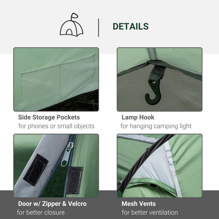 2-3 Person Tunnel Camping Tent - Sewn-in Groundsheet, Air Vents, 2000mm Waterproof Rainfly in Green - Ideal for Small Group Outdoor Adventures