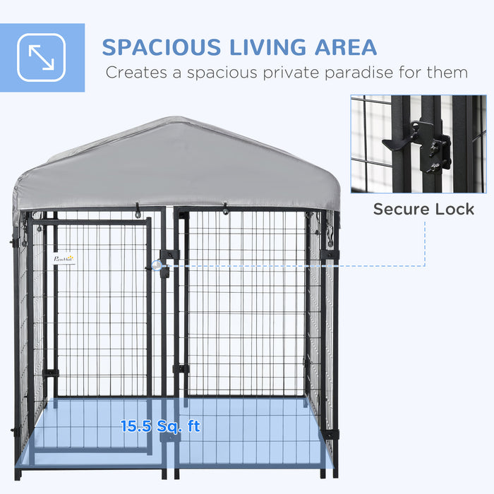 Outdoor Dog Kennel Playpen with UV-Resistant Canopy - Lockable Metal Fence for Pets, 120x120x138cm - Ideal for Small to Medium Dogs' Play & Security