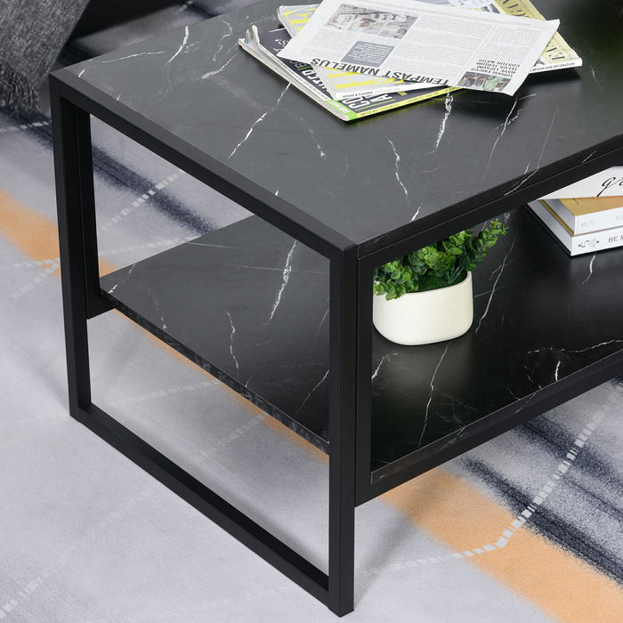 Elegant Two-Tier Marble Print Coffee Table - Sturdy Metal Frame with Protective Foot Pads - Modern Home Display and Storage Solution