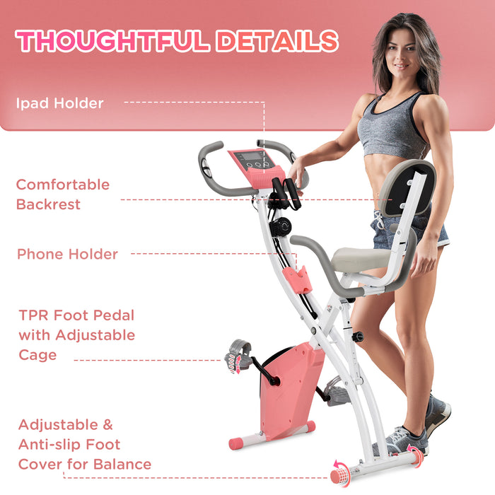 Foldable 2-in-1 Upright & Recumbent Exercise Bike with Magnetic Resistance - Includes Arm Bands for Upper Body Workout - Perfect for Home Fitness & Space-Saving Design