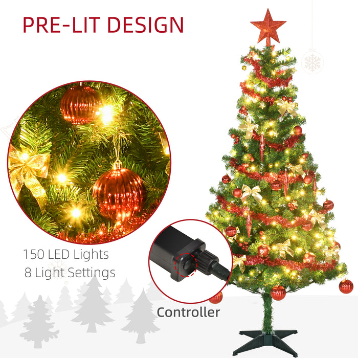 6-Foot Pre-Lit Artificial Christmas Tree - Warm White LED Lights, Auto-Expand, Decorated with Tinsel, Balls & Star Topper - Festive Holiday Display for Home & Office.