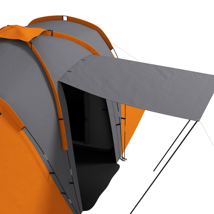 Extra Spacious Tunnel Tent - 2-Bedroom Camping Shelter with Living Space, 2000mm Waterproof - Ideal for 4-6 People, Easy Transport with Carry Bag, Vibrant Orange