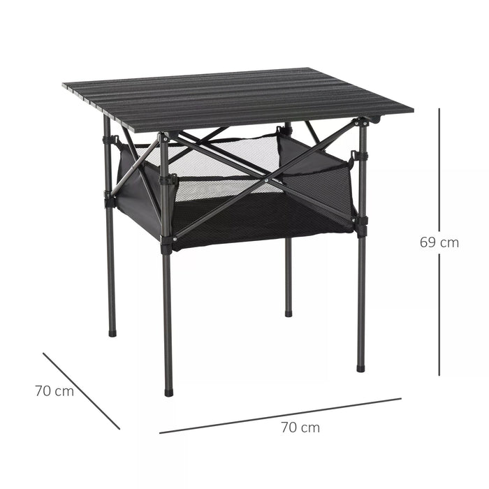 Outsunny Portable Camping Table - Lightweight Aluminum Roll-Up Picnic Desk with Mesh Storage Bag - Ideal for Outdoor Activities & Space-Saving Travel