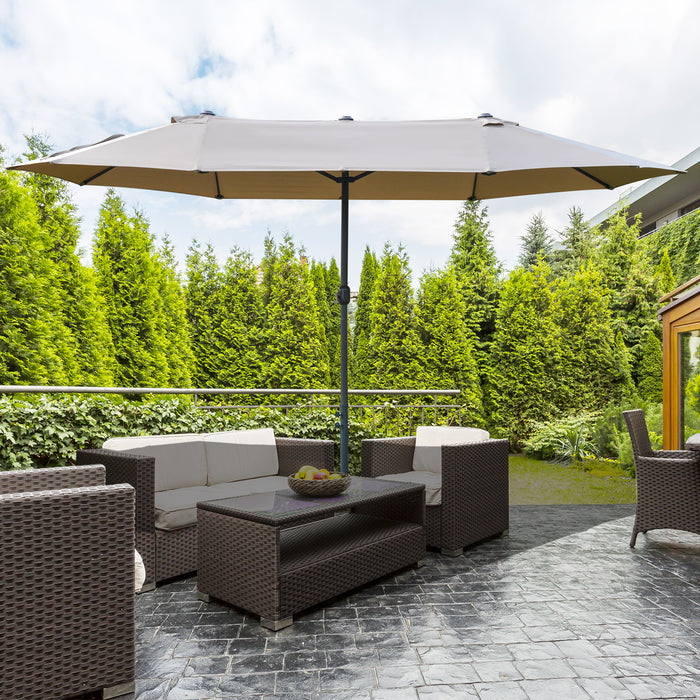Double-Sided 4.6m Garden Parasol - UV-Protective Patio Sun Umbrella with Sturdy Cross Base - Ideal Shade Canopy for Outdoor Leisure, Khaki