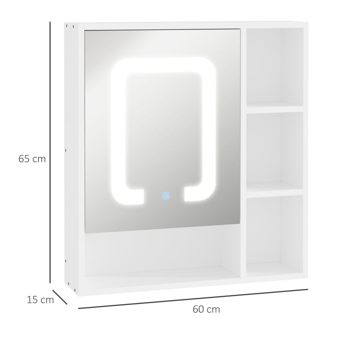 Wall-Mounted LED Illuminated Bathroom Cabinet - Dimmable Touch Switch, 4 Open Shelves Storage Organizer - Space-Saving Solution for Modern Home Decor