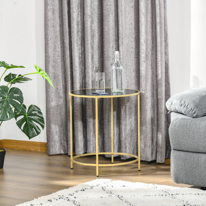 Morden Round Side Table with Gold Metal Base - Tempered Glass Top Accent Table - Elegant Furniture for Living Room, Bedroom, Dining Room