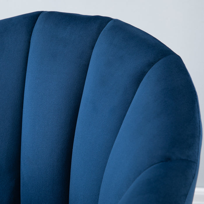 Velvet Fabric Accent Chair - Single Sofa Armchair with Solid Wood Legs for Home Living Room - Upholstered Side Chair in Elegant Blue
