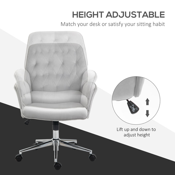 Modern Linen Swivel Computer Chair with Adjustable Armrest - Light Grey, Ergonomic Office Seating Solution - Ideal for Comfortable and Efficient Workspaces