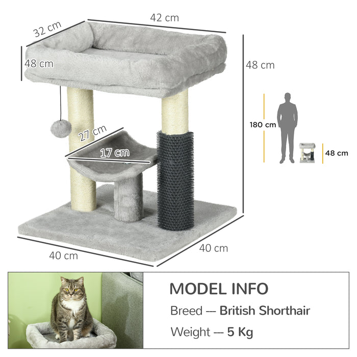 48cm Cozy Cat Tree Tower - Scratching Post, Self-Grooming Brush, Hang Ball, and Lounging Perches - Perfect for Play and Relaxation for Feline Friends