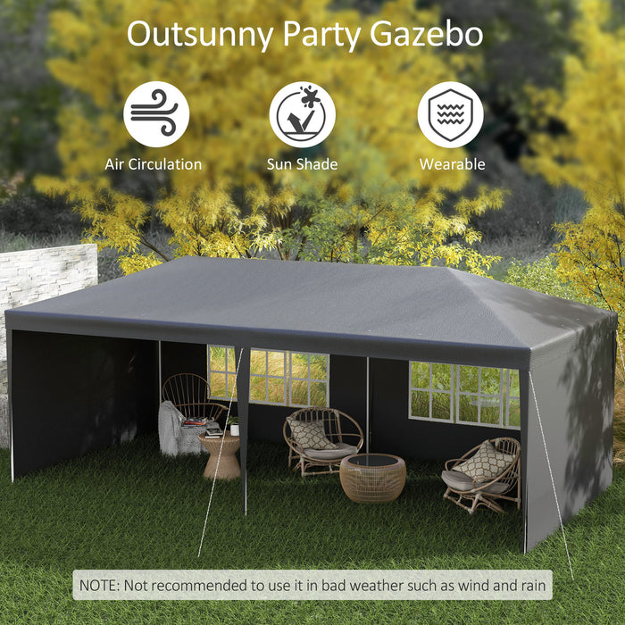 Outdoor Party Tent Gazebo - 6x3m Marquee with Windows & Side Panels for Patio Shelter - Ideal for Events and Gatherings, Dark Grey