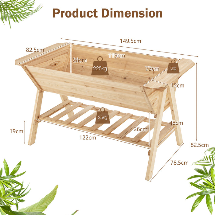 Fir Wood 2-Tier Raised Garden Bed - With Storage Shelf and Liner - Ideal for Space-Saving Urban Gardening and Organization