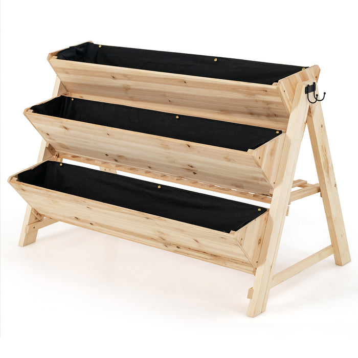 Vertical Garden 3-Tier Wooden Bed - With Legs Storage Shelf and 2 Hooks Feature - Ideal for Gardening Enthusiasts, Space-Saving Solution for Plant Lovers