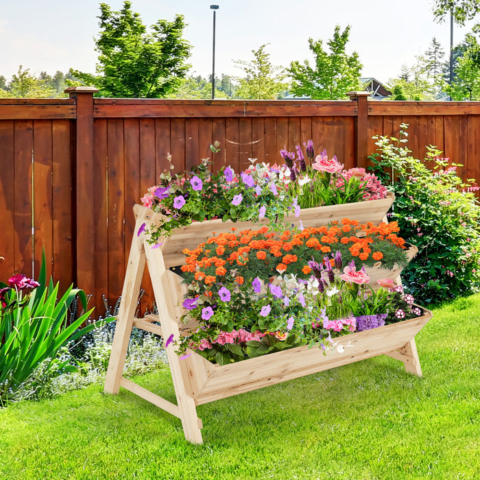 Vertical Garden 3-Tier Wooden Bed - With Legs Storage Shelf and 2 Hooks Feature - Ideal for Gardening Enthusiasts, Space-Saving Solution for Plant Lovers