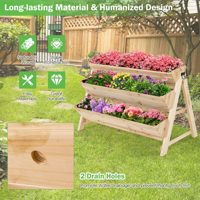 Vertical Garden 3-Tier Wooden Bed - With Legs Storage Shelf and 2 Hooks Feature - Ideal for Gardening Enthusiasts, Space-Saving Solution for Plant Lovers