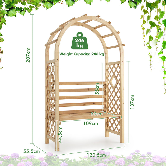Wooden Outdoor Garden Arch Pergola - Two-Person Seating Bench - Ideal for Backyard Relaxation