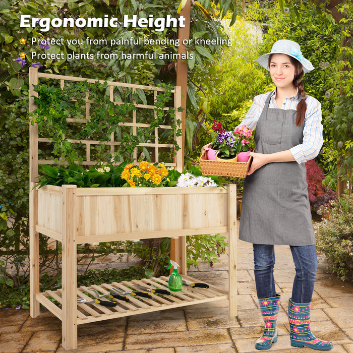 Gardener's Friend Wooden Raised Bed - Garden Planter with Built-In Trellis for Climbing Plants - Ideal for Small Space Gardening & Beautifying your Outdoor Area