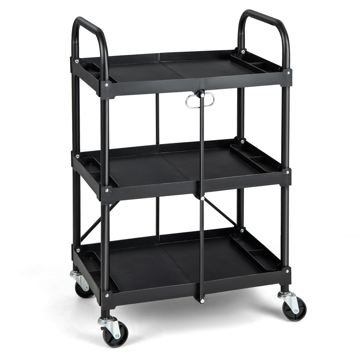 3 Tier Foldable Tool Trolley - Lockable Wheels and Tool Grooves Features - Versatile Solution for Professionals and DIY Enthusiasts