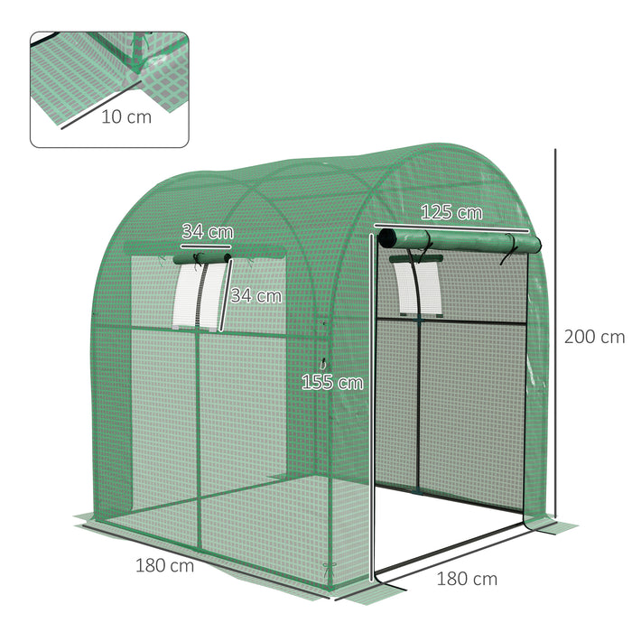 Walk-in Polytunnel Greenhouse with UV-Resistant PE Cover - 1.8 x 1.8 x 2m with Ventilated Doors and Mesh Windows - Ideal for Year-Round Gardening