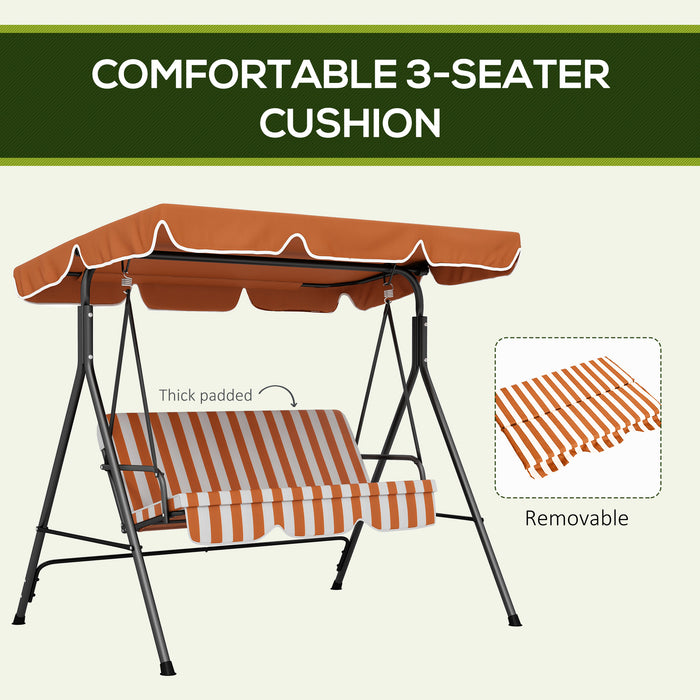 3-Seat Swing Chair with Adjustable Canopy - Comfortable Patio Garden Swing Seat, Orange - Ideal for Outdoor Relaxation and Entertaining