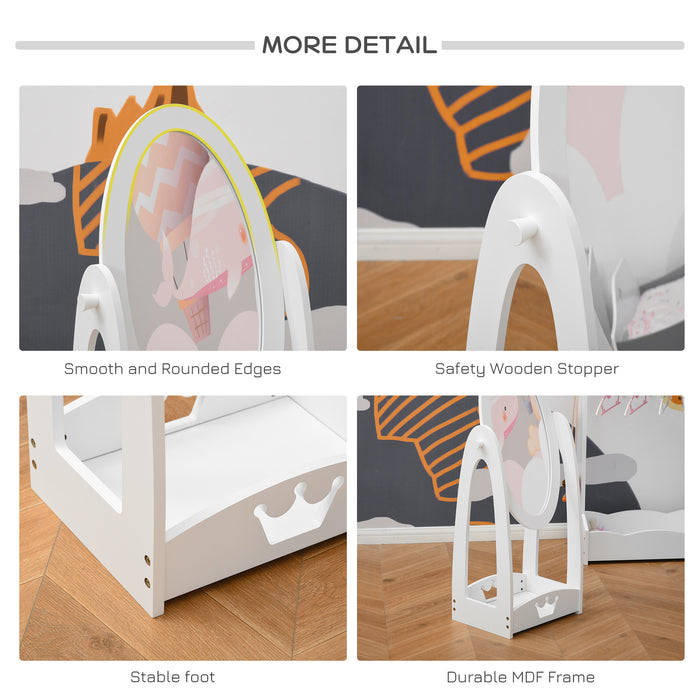 360° Rotating Full-Length Free Standing Mirror with Storage - Kid-Friendly MDF Child’s Dressing Mirror - Ideal for Ages 3-8, Dimensions: 40L x 30W x 104H cm
