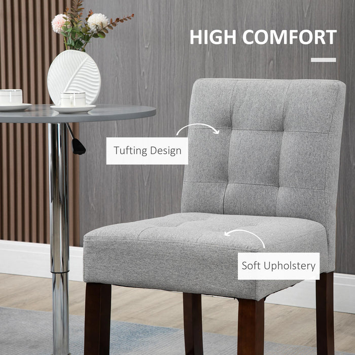 Modern Padded Bar Stools (Set of 2) - Thick Cushioning with Elegant Tufted Back and Sturdy Wooden Legs in Grey - Ideal for Kitchen Counter and Home Bar Comfort Seating