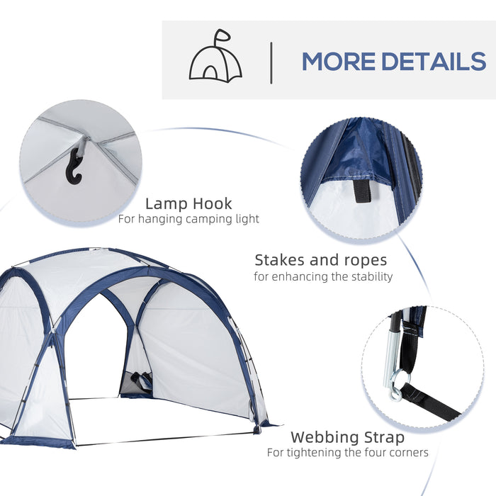 6-8 Person Dome Camping Tent - 4 Zipped Mesh Doors, Removable Polyester Cloth, Lamp Hook - Spacious Family Shelter with Portable Carry Bag, White & Blue