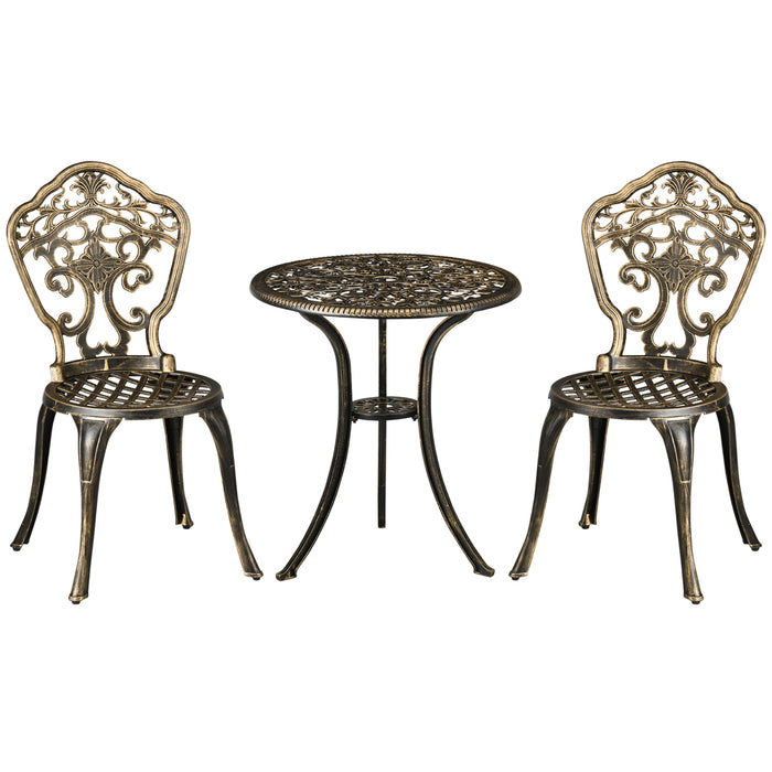 Cast Aluminium Bistro Set - 3-Piece Outdoor Furniture with Parasol Hole, Includes Round Coffee Table and 2 Armless Chairs - Ideal for Garden and Patio Entertainment