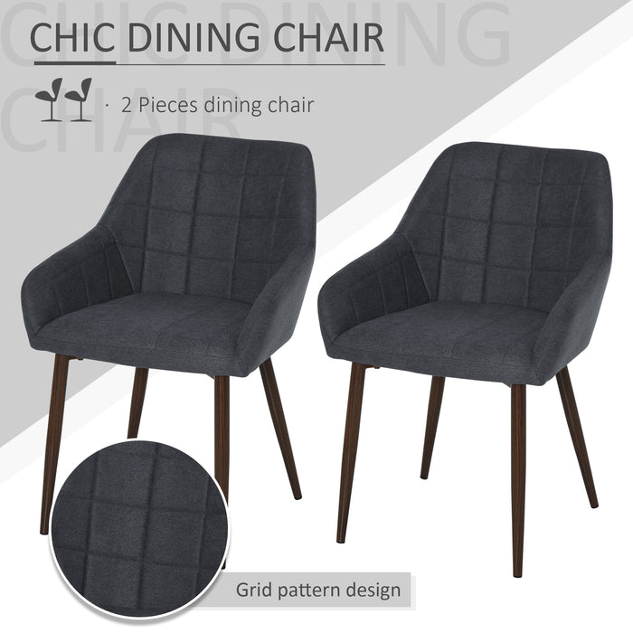 Linen-Feel Fabric Dining Chair Set of 2 - Mid-Back Cushioned Leisure Chairs with Steel Legs - Comfortable Padded Armchair for Dining Room Comfort