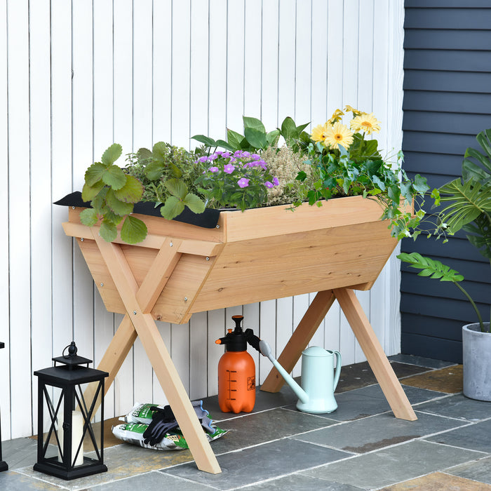 Raised Wooden Planter - Elevated Garden Bed for Vegetables and Flowers, Includes Protective Liner - Ideal for Patio, Deck, or Balcony Gardening, 100cm x 70cm x 80cm