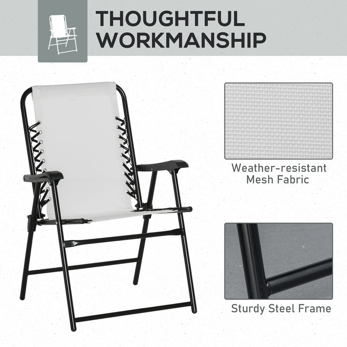 Patio Folding Chair Set of 6 - Garden Portable Chairs with Armrest and Breathable Mesh Fabric - Ideal for Camping and Beach Outings in Cream White