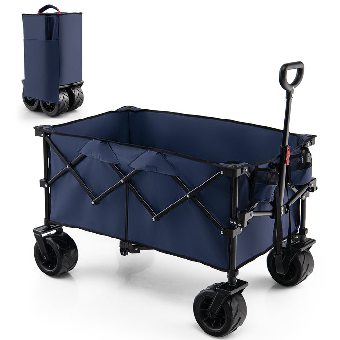 Foldable Wagon - Adjustable Handle, Universal Front Wheels, Black - Ideal for Gardening and Outdoor Activities