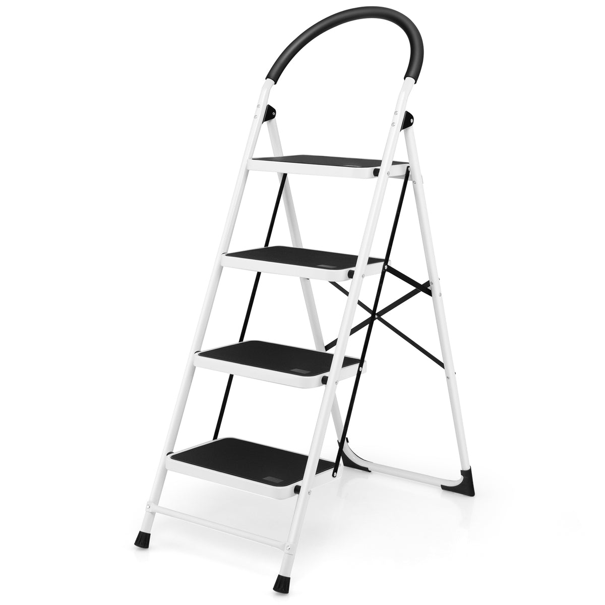Foldable 4-Step Ladder - Anti-Slip Features with Extra Wide Platform - Ideal for those needing a reliable, sturdy ladder for home use