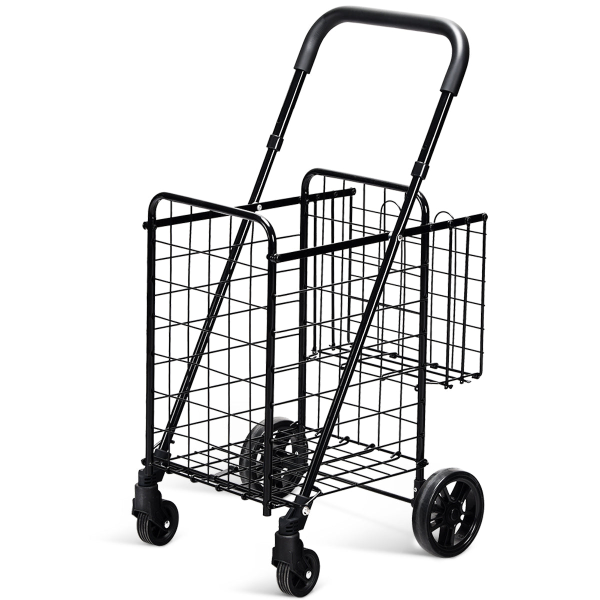 Adjustable Height Shopping Trolley, Black - Foldable Design with Handle and Wheels - Ideal for Trouble-free Shopping Experiences