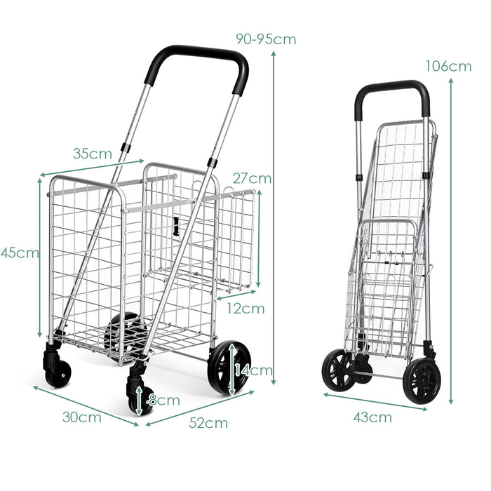 Adjustable Height Shopping Trolley, Black - Foldable Design with Handle and Wheels - Ideal for Trouble-free Shopping Experiences