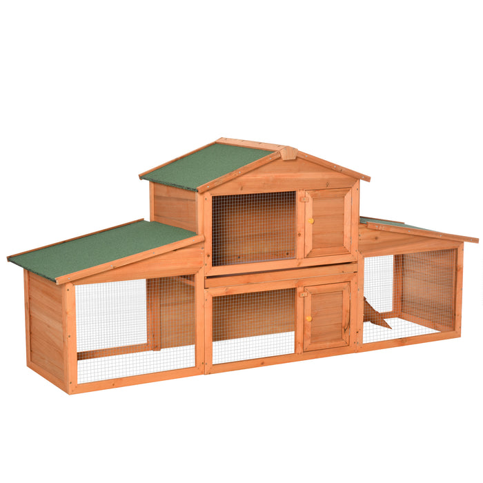 Deluxe XXL Fir Wood Hutch - 2-Tier Spacious Enclosure for Small Animals - Ideal Home for Rabbits, Guinea Pigs, and Hamsters in Natural Wood Tone