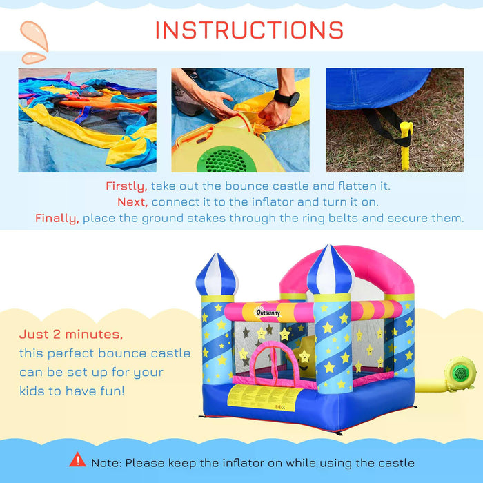 Castle Stars Inflatable Bounce House with Basketball Hoop - Sturdy Trampoline, Included Inflator, 2.25 x 2.2 x 2.15m - Fun Play Area for Kids Aged 3-12 Years