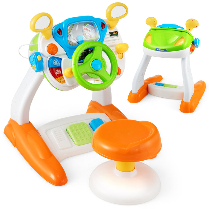 Interactive Kiddie Playset - Child's Steering Wheel Toy and Stool, Rotating Scenery Design - Ideal for Imaginative Play and Development of Fine Motor Skills