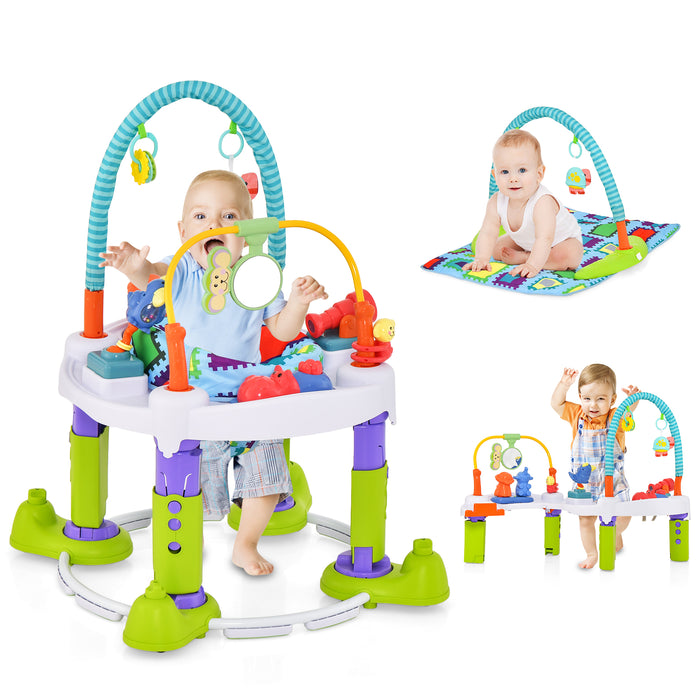 Baby Bouncer 4-in-1 Activity Center - Adjustable to 3 Heights, Green - Ideal Solution for Infants' Play and Development Activities