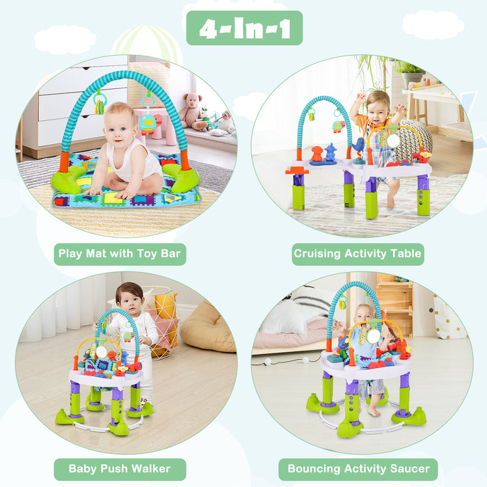 Baby Bouncer 4-in-1 Activity Center - Adjustable to 3 Heights, Green - Ideal Solution for Infants' Play and Development Activities