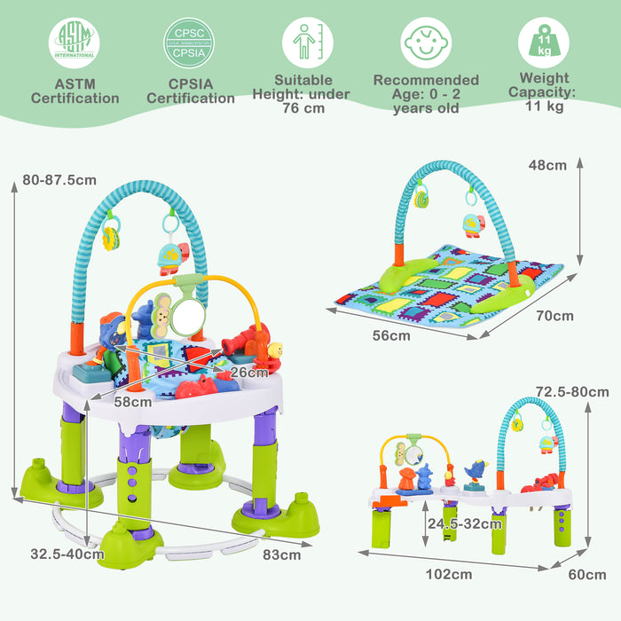 Baby Bouncer 4-in-1 Activity Center - Adjustable to 3 Heights, Green - Ideal Solution for Infants' Play and Development Activities