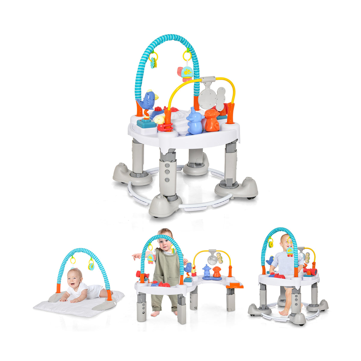 4-In-1 Baby Activity Center - Kid's Walker, Playful Grey - Ideal for Infants Aged 0-2 Years