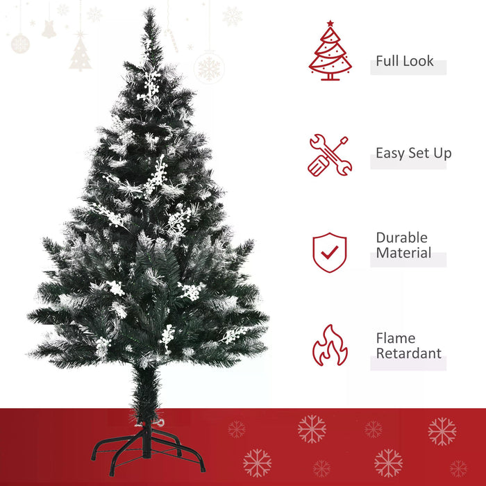 Artificial Snow-Dipped Pencil Christmas Tree - 4-Foot Holiday Decor with White Berries, Dark Green Hue, Foldable Base - Ideal Indoor Festive Home Adornment