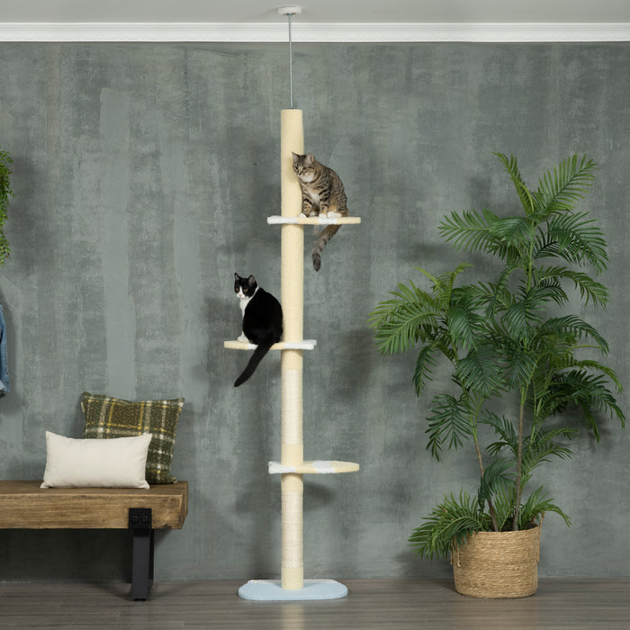 Floor-to-Ceiling Adjustable 260cm Cat Tower - Sturdy Cat Tree with Anti-Slip Kit, Fish-Shaped Scratching Post & Play Ball - Ideal for Multi-Cat Homes and Active Kittens