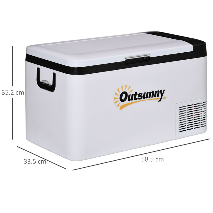 25L Portable Car Refrigerator with LED Light - 12V Compressor Cooler with Foldable Handles for Campervan, RV, and Boat - Ideal for Travel Cooling and Freezing Needs