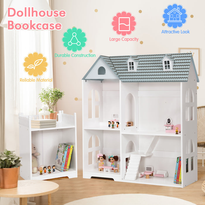 Large Grey Wooden Dollhouse - With Furniture and Accessories - Perfect for Creative and Imaginative Play for Children