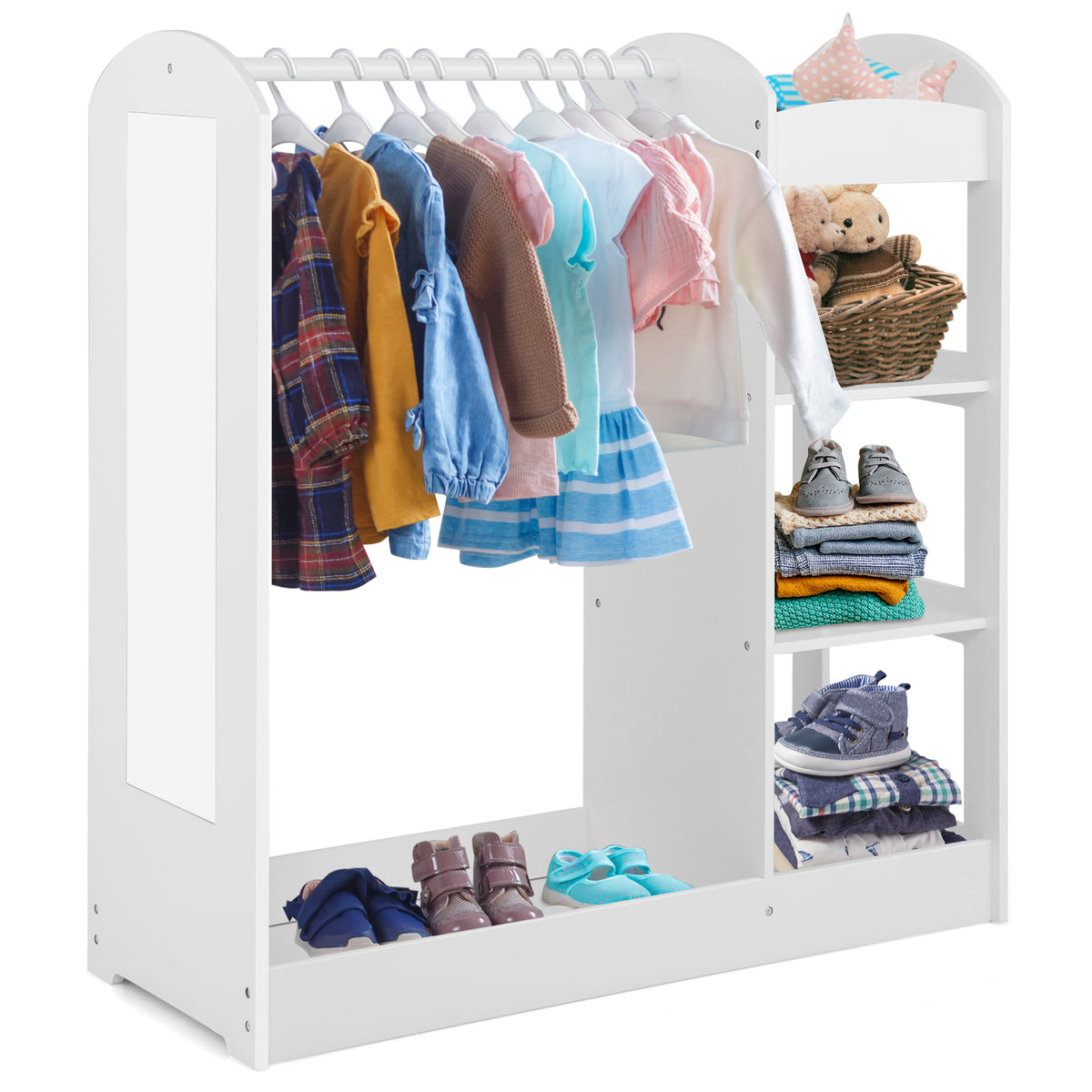 Kids Dress Up Storage - Mirror-Integrated Blue Organizer - Ideal for Children's Costume Display and Storage